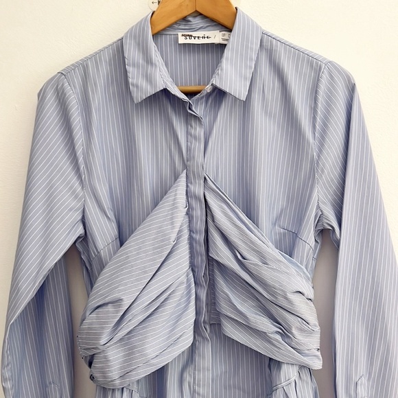 Sovere Evermore Corset Shirt Dress Blue White Striped Mini Dress - Picture 7 of 16